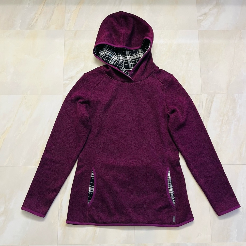 Eddie Bauer Womens Purple Knit Long Sleeve Hooded Pullover Sweatshirt Med Pocket